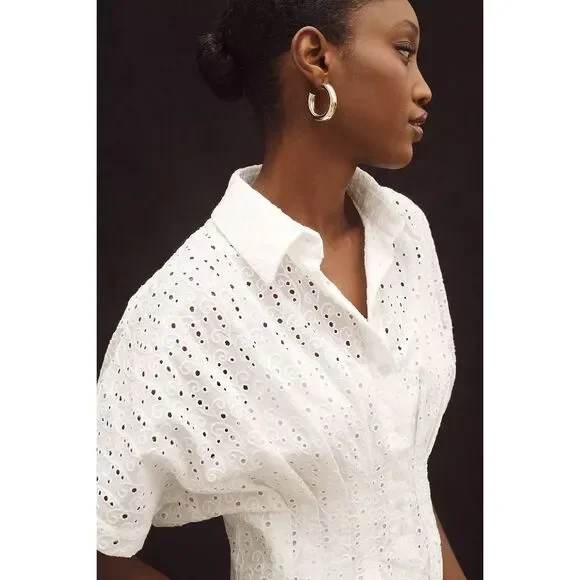 New Anthropologie The Tobie Eyelet Mini Shirt Dress by Exquise Size M - Picture 3 of 12